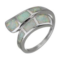 Brass Finger Ring, with Opal, silver color plated, Unisex, 18mm, US Ring 