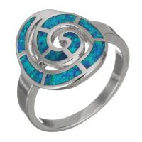 Brass Finger Ring, with Opal, silver color plated, Unisex, 16.5mm, US Ring 