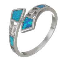 Brass Finger Ring, with Opal, silver color plated, Unisex, 13mm, US Ring 