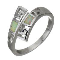 Brass Finger Ring, with Opal, silver color plated, Unisex, 12mm, US Ring 