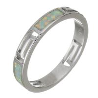 Brass Finger Ring, with Opal, silver color plated, Unisex, 3.5mm, US Ring 