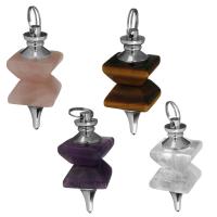 Gemstone Brass Pendants, with Gemstone silver color Approx 8.5mm 