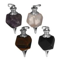 Gemstone Brass Pendants, with Gemstone silver color Approx 9mm 