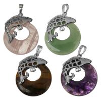 Gemstone Brass Pendants, with Gemstone silver color Approx 