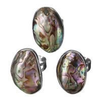 Brass Shell Finger Ring, with Abalone Shell, Unisex, silver color, 20-23x31.5-33.5mm, US Ring 