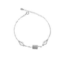 Sterling Silver Bracelets, 925 Sterling Silver, with 1.18lnch extender chain, silver color plated, oval chain & for woman & with rhinestone, 7mm, 4mm Approx 5.9 Inch 