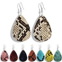 Zinc Alloy Drop Earring, with PU Leather, Teardrop, silver color plated, for woman & snakeskin pattern 