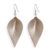 Zinc Alloy Drop Earring, with PU Leather, Leaf, silver color plated, for woman 