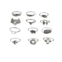 Zinc Alloy Ring Set, plated, 12 pieces & for woman & hollow, US Ring .5-6.5 