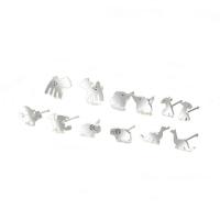aleación de zinc Stud aretes, chapado en color de plata, 6 piezas & para mujer, 10mm, 9mm, 4mm, Vendido por Set