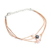 Zinc Alloy Anklet, with Cotton Cord & Plastic Pearl, plated, for woman Approx 10.4 Inch 