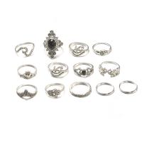 Zinc Alloy Ring Set, antique silver color plated, 13 pieces & for woman, US Ring .5-6.5 