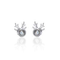 925 Sterling Silver Miniature Projection Earring, with Glass, Deer, platinum plated, for woman 