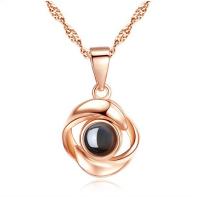 925 Sterling Silver Miniature Projection Necklace, with Glass, plated, for woman & hollow Approx 17.7 Inch 