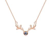 925 Sterling Silver Miniature Projection Necklace, with Gemstone, Antlers, plated, for woman & with rhinestone Approx 17.7 Inch 