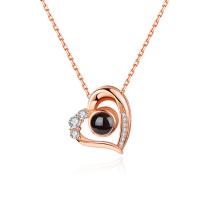 925 Sterling Silver Miniature Projection Necklace, with Gemstone, Heart, plated, for woman & with rhinestone & hollow Approx 17.7 Inch 