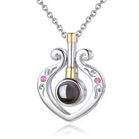 925 Sterling Silver Miniature Projection Necklace, with Glass, platinum plated, for woman & with rhinestone & hollow Approx 17.7 Inch 