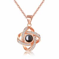 925 Sterling Silver Miniature Projection Necklace, with Glass, plated, for woman & with rhinestone & hollow 
