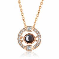 925 Sterling Silver Miniature Projection Necklace, with Glass, rose gold color plated, for woman & with rhinestone & hollow, metallic color plated Approx 17.7 Inch 