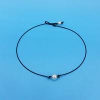 PU Leather Cord Necklace, with Glass Pearl, for woman, white and black Inch 