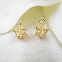 Cubic Zirconia Brass Pendants, with Cubic Zirconia, Eight Point Star, real gold plated, DIY, 6*9mm Approx 1.5mm 