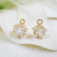Cubic Zirconia Brass Pendants, with Cubic Zirconia, Star, real gold plated, DIY & micro pave cubic zirconia, 8*6.5mm Approx 1.2mm 