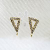 Vástago de Metal para Pendientes, con cúbica circonia, Triángulo, chapado en oro real, Bricolaje & con bucle, 7.5*14mm, Vendido por Par