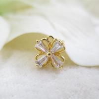 Cubic Zirconia Brass Pendants, with Cubic Zirconia, Flower, real gold plated, DIY, 8.5*8mm Approx 1mm 