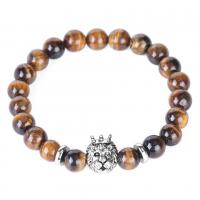 Tiger Eye Stone Bracelets, with Zinc Alloy, plated, Unisex 8mm Approx 7 Inch 