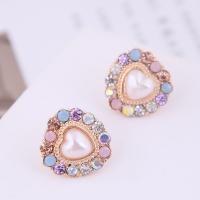 Zinc Alloy Rhinestone Stud Earring, stainless steel post pin, gold color plated, for woman & with rhinestone, golden, 18mm 