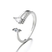 925 Sterling Silver Cuff Finger Ring, micro pave cubic zirconia & for woman, silver color 0c7mm, US Ring 