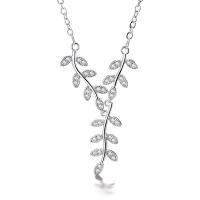 Cubic Zirconia Micro Pave Sterling Silver Necklace, 925 Sterling Silver, Leaf, micro pave cubic zirconia & for woman, silver color  40+5cm 