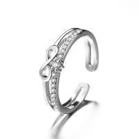 925 Sterling Silver Cuff Finger Ring, micro pave cubic zirconia & for woman, silver color, 5.5mm, US Ring 