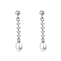 Cubic Zirconia Micro Pave Sterling Silver Earring, 925 Sterling Silver, with Plastic Pearl, micro pave cubic zirconia & for woman, silver color 0c30mm 
