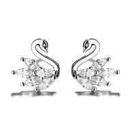 Sterling Silver Stud Earring, 925 Sterling Silver, Swan, micro pave cubic zirconia & for woman, silver color 