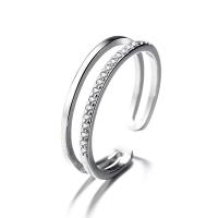 925 Sterling Silver Cuff Finger Ring, Double Layer & micro pave cubic zirconia & for woman, silver color, 4mm, US Ring 