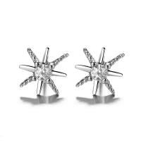 Sterling Silver Stud Earring, 925 Sterling Silver, real silver plated, micro pave cubic zirconia & for woman 6mm 