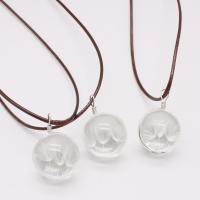 Glas Perlen Emaille Halskette, mit PU Leder, rund, für Frau, keine, 20mm, Länge:17 ZollInch, verkauft von PC