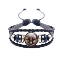 Fashion Time Gem Bracelet Bangle, Zinc Alloy, with PU Leather, three layers & Adjustable & Unisex 18mm 