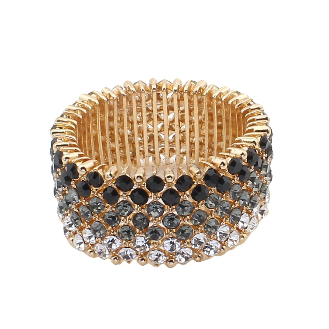 Zinc Alloy Rhinestone Bracelets, with Elastic Thread, gold color plated, with rhinestone, nickel, lead & cadmium free, 7x29x6mm, Length:Approx 7.5 Inch, Sold By PC