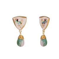 Enamel Zinc Alloy Drop Earring, with Natural Stone & Shell, gold color plated, for woman 