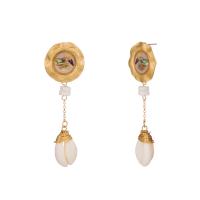 Enamel Zinc Alloy Drop Earring, with White Shell, gold color plated, for woman 