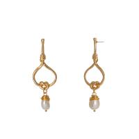 Zinc Alloy Drop Earring, with Freshwater Pearl, KC gold color plated, for woman 