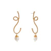 Zinc Alloy Drop Earring, with Freshwater Pearl, KC gold color plated, for woman 