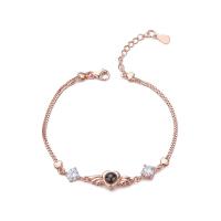 925 Sterling Silver Miniature Projection Bracelet, with Gemstone, Winged Heart, rose gold color plated, for woman & with rhinestone, 19mm Approx 7.9 Inch 