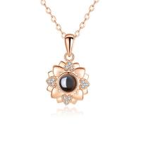 925 Sterling Silver Miniature Projection Necklace, with Glass, Flower, plated, micro pave cubic zirconia & for woman Approx 17.7 Inch 
