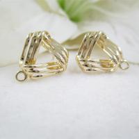 Brass Earring Stud Component, gold color plated, DIY & with loop & hollow, 15*14mm 
