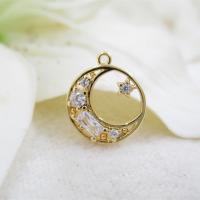 Cubic Zirconia Micro Pave Brass Pendant, with Cubic Zirconia, Moon and Star, real gold plated, DIY & micro pave cubic zirconia, 11.5*13.5mm Approx 1mm 