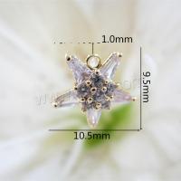 Brass Star Pendants, with Cubic Zirconia, real gold plated, DIY, 9.5*10mm Approx 1mm 