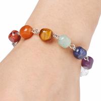 Gemstone Bracelets, Natural Stone, with Zinc Alloy, with 5cm extender chain, plated, Unisex, multi-colored Inch 
